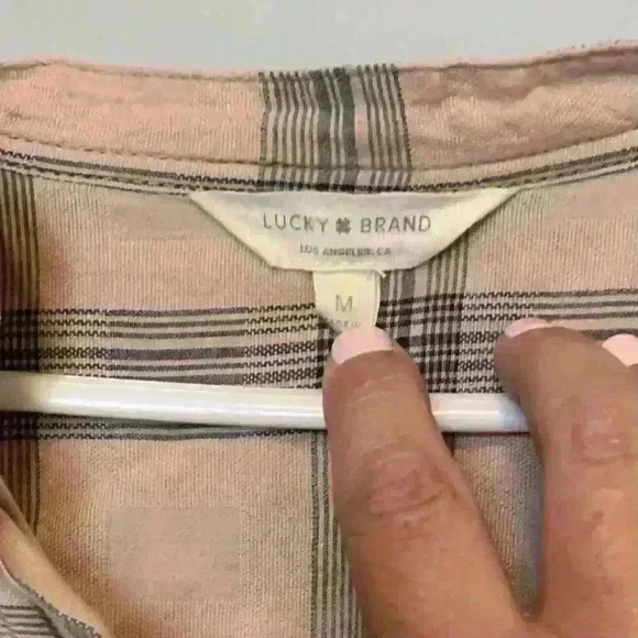 Woman's Lucky Brand size M Pink Navy 3/4 sleeve Cotton Pullover Front Buttons - Picture 3 of 4